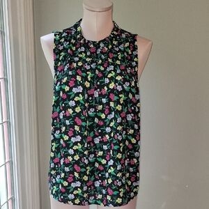 Ann Taylor Pink and Green Sleeveless Pleated Blouse NWT